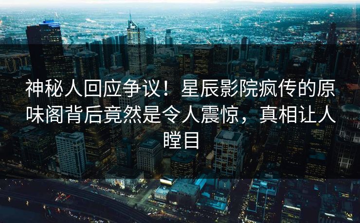 神秘人回应争议！星辰影院疯传的原味阁背后竟然是令人震惊，真相让人瞠目